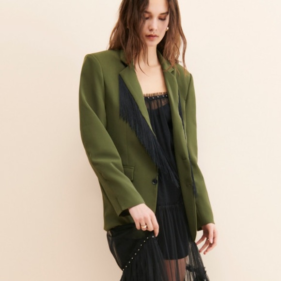 Anthropologie Sister Jane Arthur Olive Fringe Western Country Oversized Blazer
